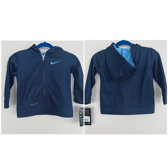 Nike Dri-Fit Zip Up Hooded Sweatshirt in Midnight Navy - Picture 1 of 7